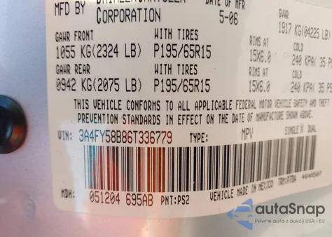 2006 Chrysler Pt Cruiser Touring из США, поврежденный, VIN 3A4FY58B86T336779